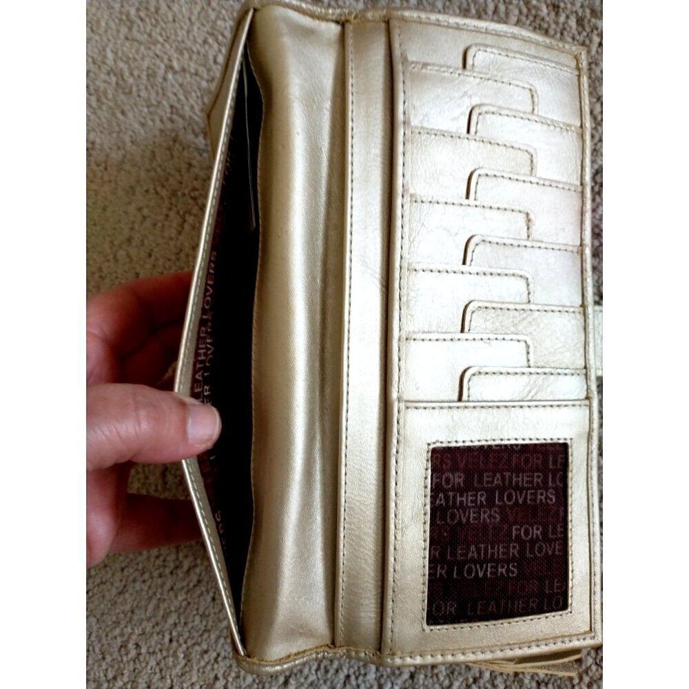Wallet Bi-Fold Women's VELEZ Leather Organizer Small Clutch Matte Gold - 8x4x1 - Picture 7 of 13